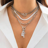 SNAKE BONE CHAIN VINTAGE KEY BRACELET NECKLACE_CWAJE1148