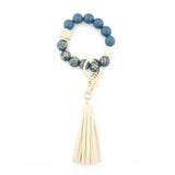 LEOPARD PLAID BEAD BRACELET KEYCHAIN TASSEL_CWMM7017