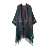 FRINGED SHAWL PLAID SCARF FAUX CASHMERE SLIT CAPE_CWASC2258