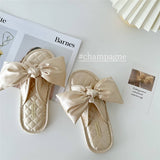 LETTER EMBROIDERED HOLLOW BOW HOME SLIPPERS_CWMM2989