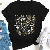FLORAL V NECK GRAPHIC TEE FOR WOMEN LOOSE FIT_CWTTS1483