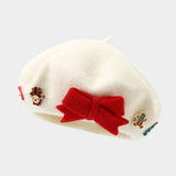 Christmas Bow Wool Beret Hat Women Warm Winter_Cwah04686