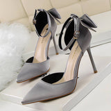 Women Shallow Pointed Toe Hollow Bow High Heels