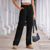 Washed Semi-Elastic-Waisted Denim Cargo Pants