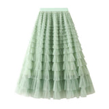 White Tulle Tiered Pleated A-Line Maxi Skirt_Cwbms0369