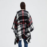 GEOMETRIC BLACK AND RED SHAWL WITH SPLIT HOOD_CWASC0263