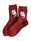 Warm Red Wool Thick Crew Socks For Women_Cwms03294