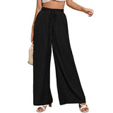 Solid-Color Loose Tight Waistband Wide-Leg Pants