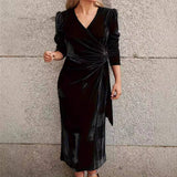 V-Neck Elegant Casual Fashion Solid Color Dress