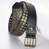 SQUARE BEAD RIVET TRIPLE ROW EYELET PUNK BELT_CWABE0584