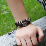 NEW BEADED SKULL BRAIDED LEATHER BRACELET_CWMM4519