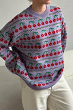 Vintage Cherry Jacquard Knit Crew Neck Pullover