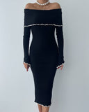 Wooden Ear Edge Color Contrast Sheath Dress