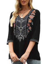COTTON V-NECK PLUS-SIZE EMBROIDERED BLOUSE_CWTBLL0820