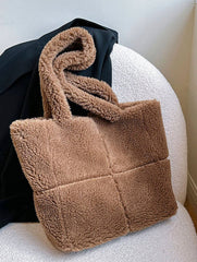 FLUFFY LAMB FUR TOTE BAG LARGE SHOULDER PURSE_CUAB00532