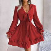Sweet Wooden Ear Edge A-Line Short Dress