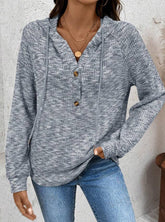 Waffle Button-Up Hoodie Loose Long-Sleeved Hoodie