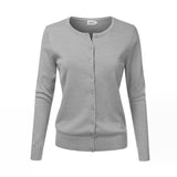 Women Button Down Solid Cardigan_Awocal308