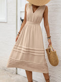 Solid Textured V-Neck Sleeveless Elastic Dress