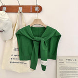 SOLID COLOR KNITTED KNOTTED SHAWL CASUAL COZY _CWASC0757