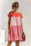 COLOR BLOCKING SHORT SLEEVED LOOSE FITTING DRESS_CWDSD2466