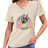 Trendy V-Neck Tee I Came Saw Print