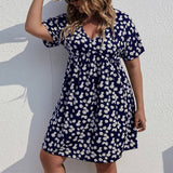 Waistline Holiday Daisy Print A Line Dress_Cwdsd3303