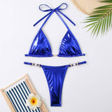 Tie Side Bikini Set Shiny Solid Color Swimsuit