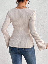 Square Collar Flared Sleeve Slim Long Sleeve Top
