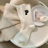 AUTUMN AND WINTER WARM LETTER P MID TUBE SOCKS_CWMS1059