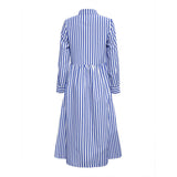 Striped Single-Breasted Long Dress