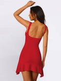 V-Neck Covers Buttocks Sexy Solid-Color Dress