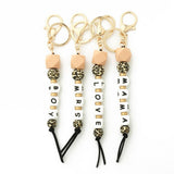 SILICONE BEAD KEYCHAIN WITH LETTER AND WOODEN DISC_CWAB5106