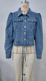 Washed Lace-Up Slim Denim Casual Jacket