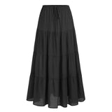 COTTON SKIRT HIGH WAIST ELASTIC TIE LONG SKIRT_CWAB4806