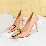 Women Shallow Pointed Toe Metal Buckle High Heels
