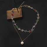 HIGH GRADE MULTI LAYER ZIRCON PEARL NECKLACE_CWAJE3862