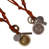 ALARM CLOCK VINTAGE TOP LAYER LEATHER NECKLACE_CWMM4625