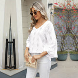 V-Neck Diamond Check Hollow-Out Jacquard T-Shirt