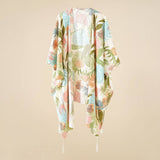 LEAVES FLOWERS PRINT FRONT OPEN KIMONO SUMMER_CWASC0801