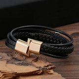 NEW LEATHER HANDWOVEN GOLD MAGNET BUCKLE BRACELET_CWAJE1468