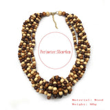 BOHEMIAN MULTI LAYER WOODEN BEAD KNOT NECKLACE_CWMM4735