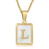 SQUARE SHELL 26 LETTER PENDANT NECKLACE_CWAJE0674