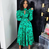 LONG SLEEVED HIGH WAISTED OVERSIZED PRINTED DRESS_CWDMD3711