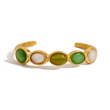 LUXURY 18K GOLD GREEN WHITE CATS EYE CUFF_CWAJE4817