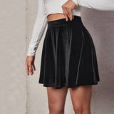 Womens Velvet A-Line Skirt With Ruffle Hem