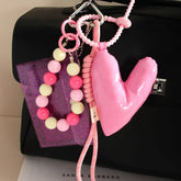 3D PINK PU HEART KEYCHAIN WITH BEADED COIN PURSE_CWMM7835