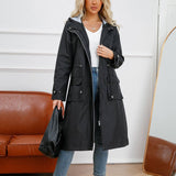Waterproof Hooded Long Straight Trench Coat