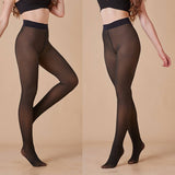PLUS SIZE NYLON FLEECE LINED SHEER LEGGINGS BLACK_CWMM8969