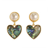 NATURAL ABALONE HEART HEART EARRINGS PEARL EARRINGS_CWMM4355